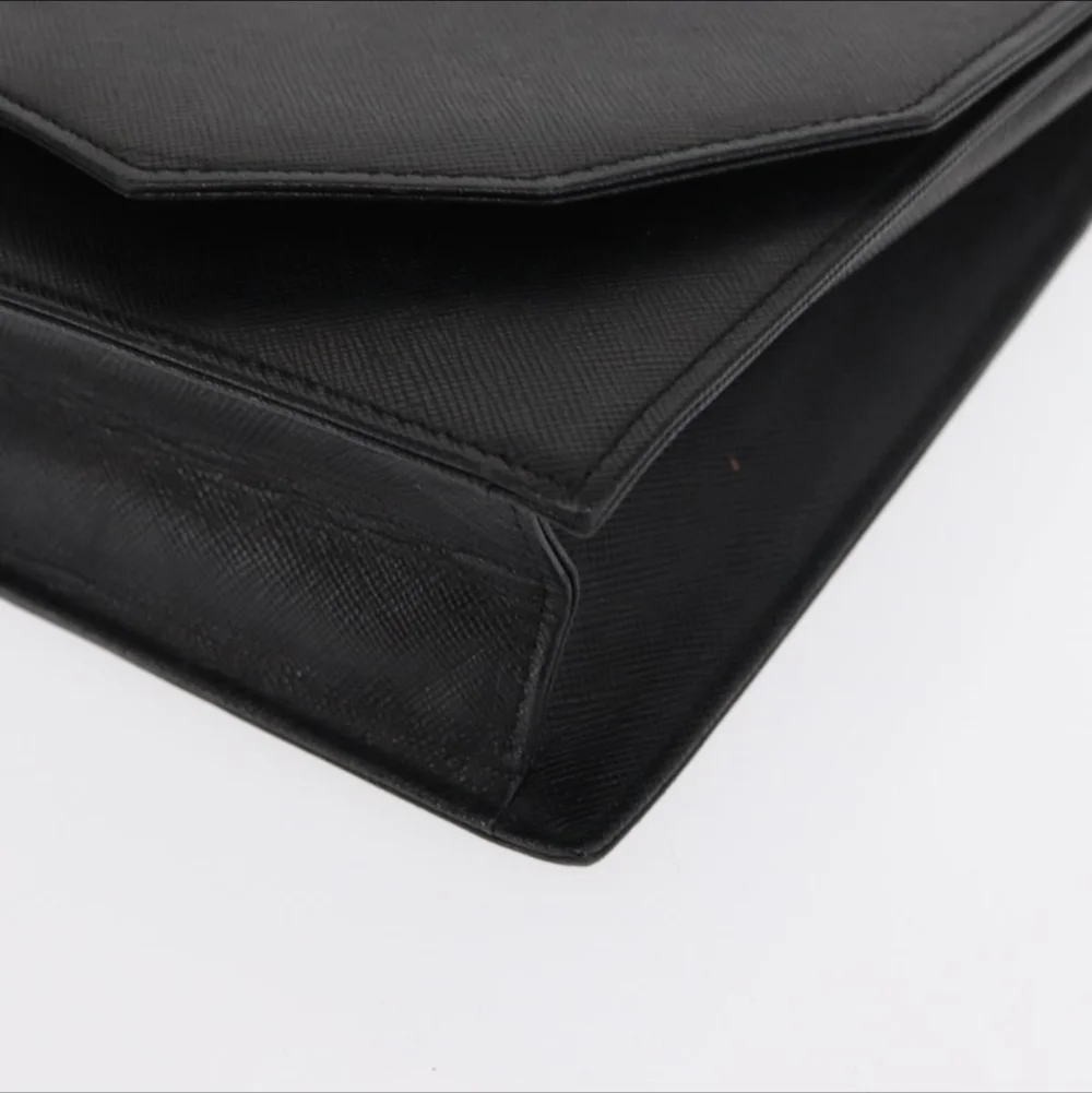 Vintage Yves Saint Laurent Black Leather Clutch Bag Saffiano Texture Tonal YSL - Picture 8 of 16